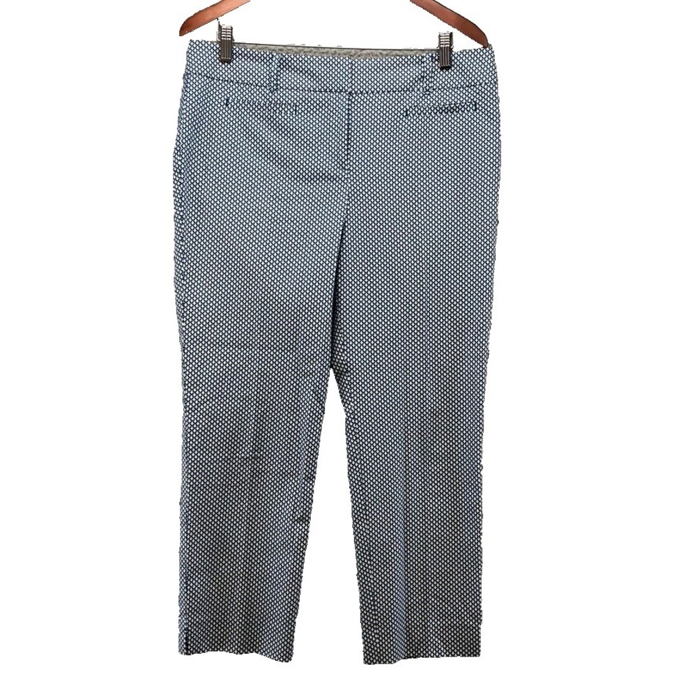 Ann Taylor Devin Fit Crop Ankle Pants‎ Womens 10 Blue White Office Business